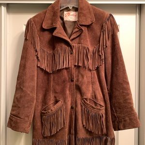 Vintage suede leather fringe jacket